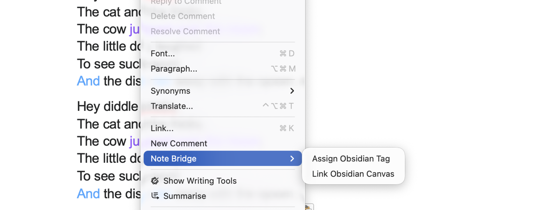 Assigning Obsidian tags to highlighted text in Word via the right-click context menu