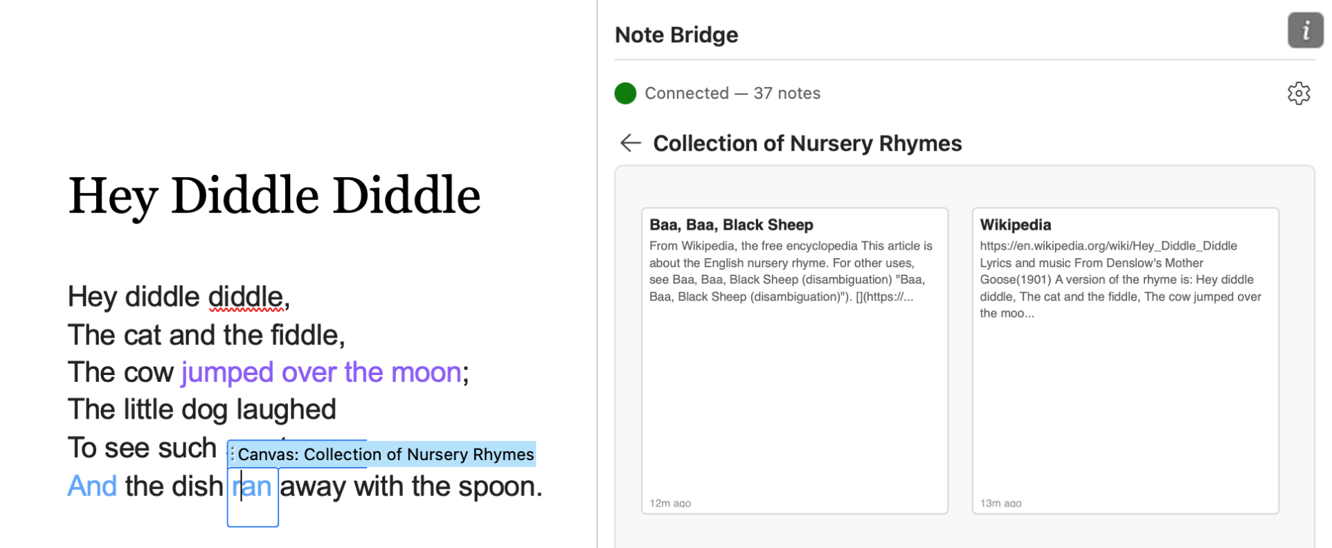 Viewing an Obsidian canvas linked to text in the Word side panel